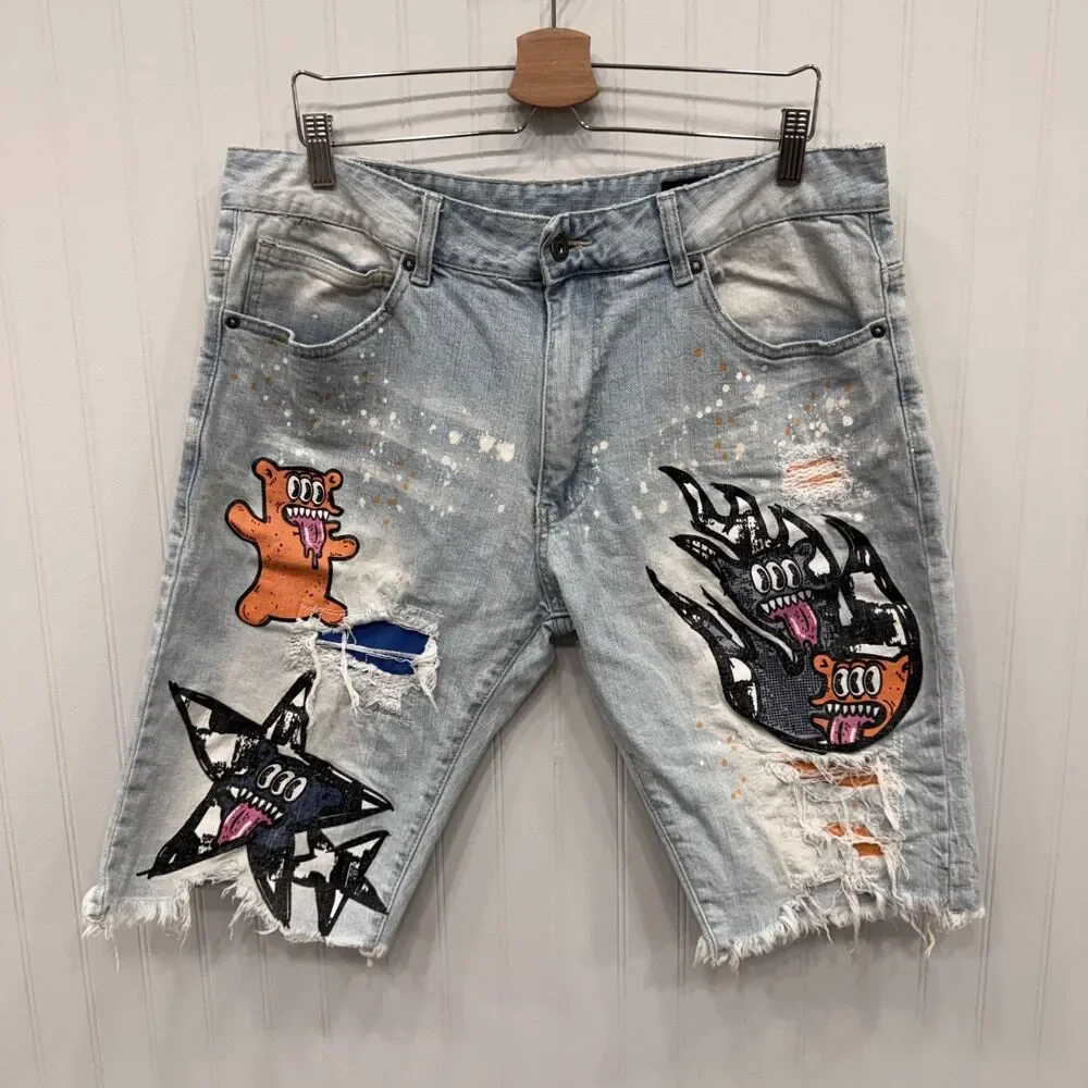 Smoke Rise Men's W38 Blue Distressed Ripped Skate Hip Hop 90's Y2K Jean Shorts